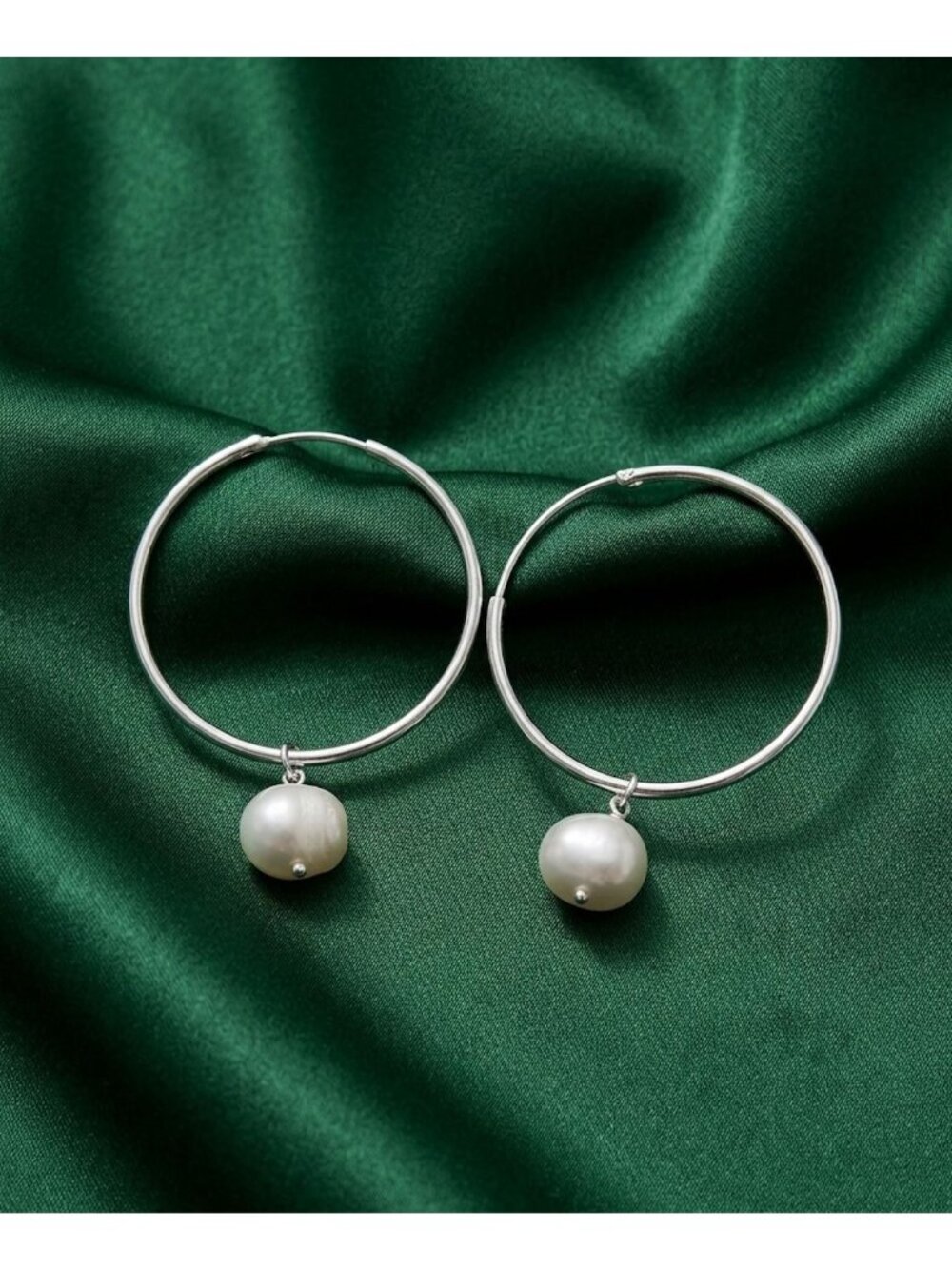 925 Sterling Silver Hoops Earrings Freshwater Heart Interchangeable Modular - Picture 5 of 6